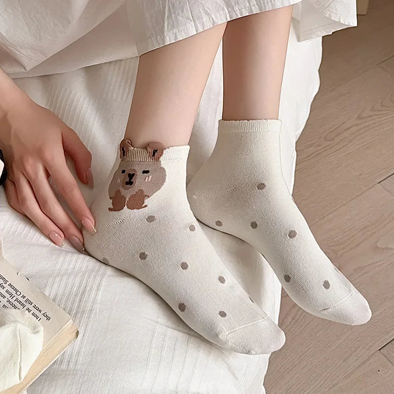 5Pairs/Sets Women Capybara Short Socks Cartoon Cute Cotton Socks for Mens Summer Thin Breathable Soft Unisex Children Socks
